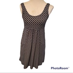 SANDIVA DRESS MINI BLUE TAN WHITE SLEEVELESS SCOOP NECK EMPIRE WAIST SIZE XS